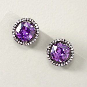 WHBM Hematite & Plum Cubic Zirconia Stud Earrings Amethyst Purple Cubic Zirconia